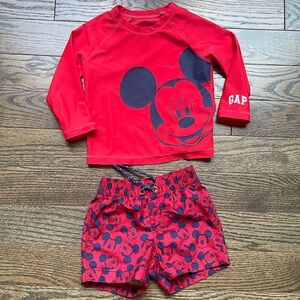 Baby Gap Disney Mickey Mouse Swim Rash Guard & Trunks Bathing Suit